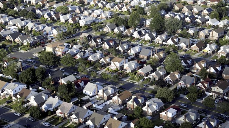 An aerial photo of houses in Elmont.