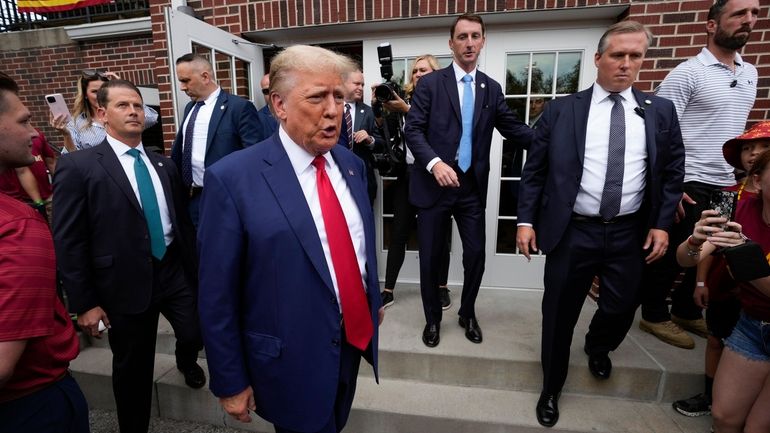 Former President Donald Trump visits the Alpha Gamma Rho, agricultural...