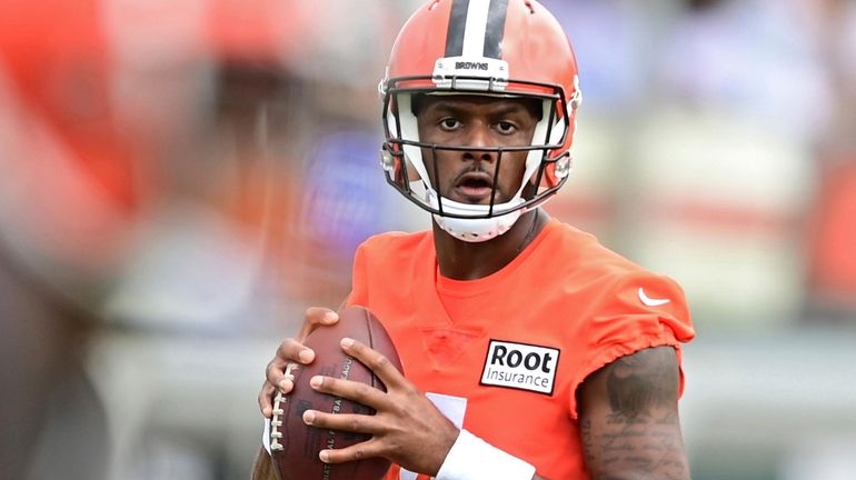 Cleveland Browns quarterback Deshaun Watson looks to throw during NFL...