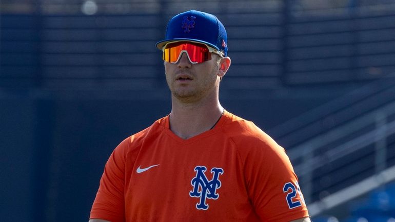 Mets infielder infielder Pete Alonso at spring training camp on March...