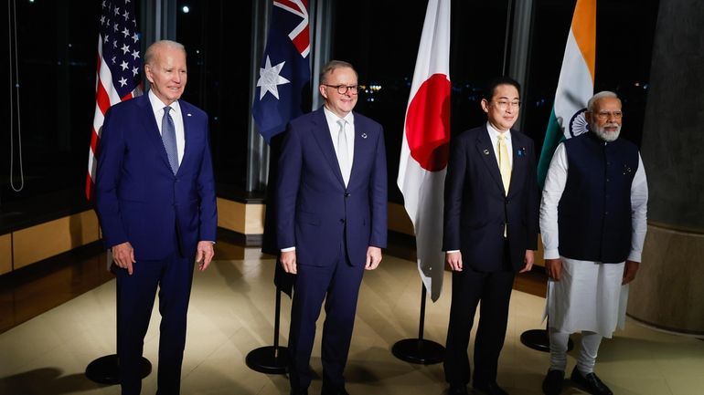 U.S. President Joe Biden, from left, Australia's Prime Minister Anthony...