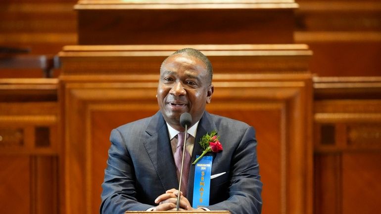 Democrat state Sen. Cleo Fields speaks during the swearing in...