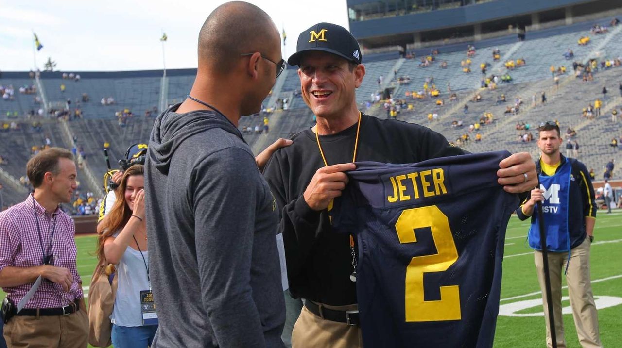 Derek Jeter Gets Michigan Football Jersey From Jim Harbaugh Before BYU ...