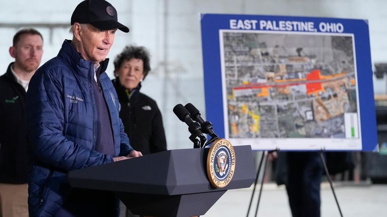 President Joe Biden speaks after touring the East Palestine Recovery...