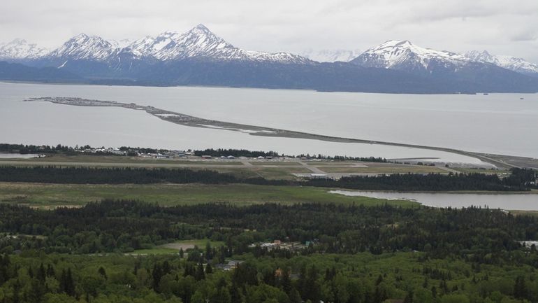 Homer, Alaska, and the Homer Spit, jutting out into Kachemak...