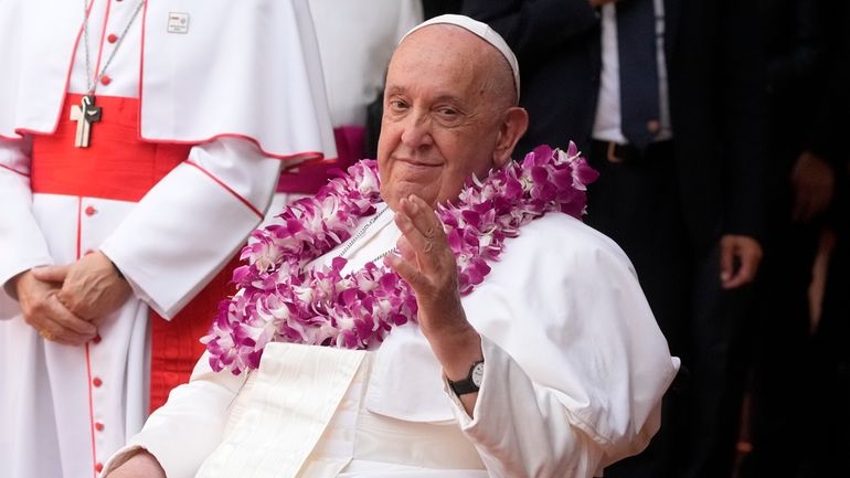 Pope Francis attends an interreligious meeting with young people at...