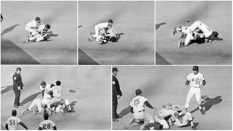 GREAT BASEBALL MOMENTS- ROSE-BUD- NLCS GAME 3 1973: – PETE ROSE AND BUD  HARRELSON SCUFFLE