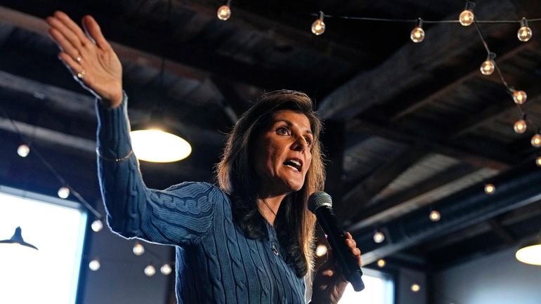 Republican presidential candidate former UN Ambassador Nikki Haley addresses a...