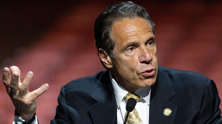 Gov. Andrew M. Cuomo at a news briefing at Radio City...