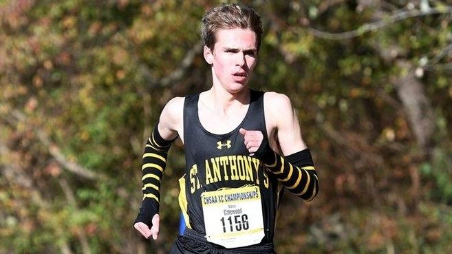 Mason Gatewood of St. Anthony's wins the boys varsity race...