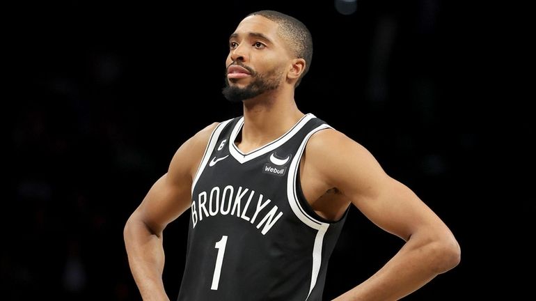 Nets forward Mikal Bridges reacts during the third quarter against the...