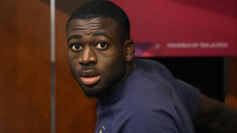 France's Youssouf Fofana arrives for a press conference at the...