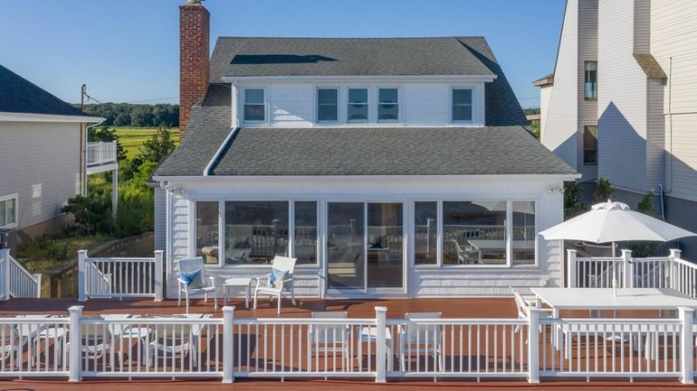 This Northport home's deck overlooks Long Island Sound. 