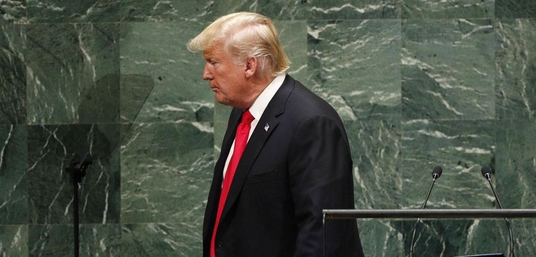 President Donald Trump leaves after addressing the UN General Assembly...