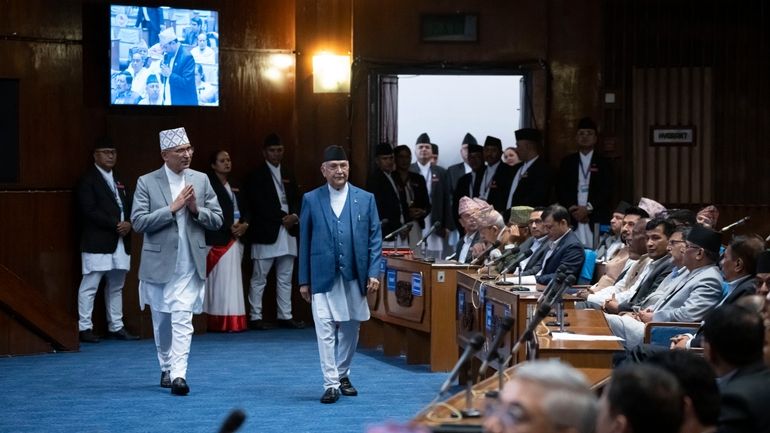 Nepalese Prime Minister Khadga Prasad Oli arrives to ask for...