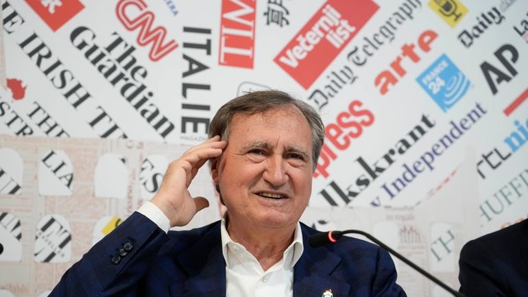 Luigi Brugnaro, mayor of Venice, talks during a press conference...