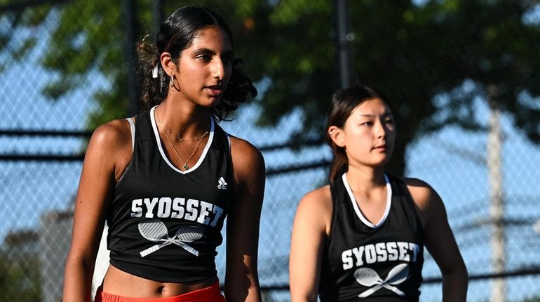 Sanam Mehta (left) and Manami Wakazono of Syosset first doubles...