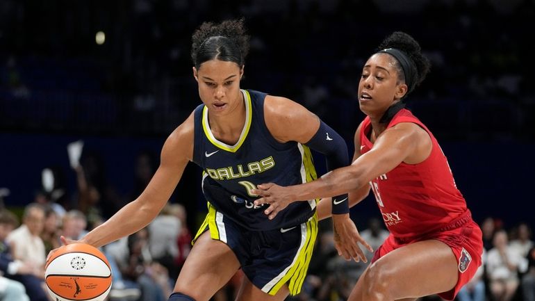 Dallas Wings forward Satou Sabally (0) works to the basket...