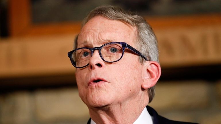 Mike DeWine speaks, Jan. 14, 2019, in Cedarville, Ohio.