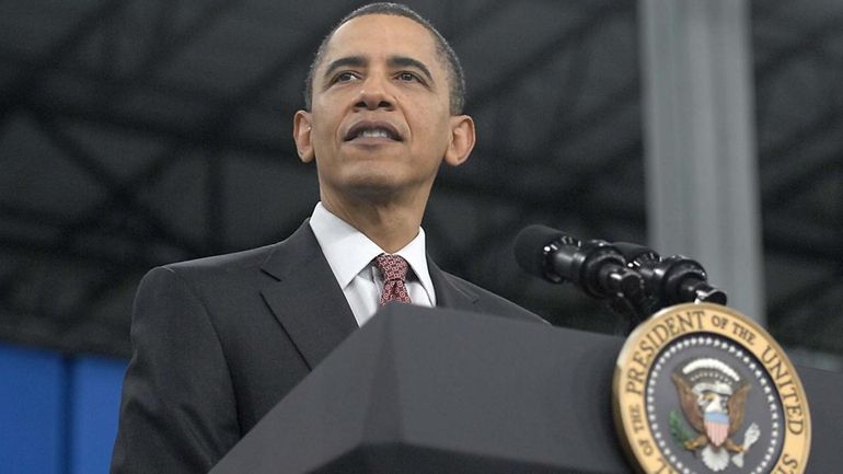 President Barack Obama speaks before a crowd at Celgard in...