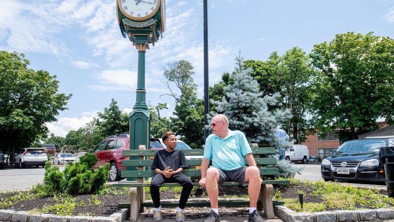 Huntington Station residents Cameron Batts, left, and Jim McGoldrick pose for...