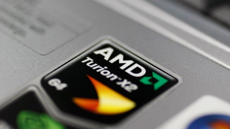 An Advance Micro Devices (AMD) logo is shown on a...