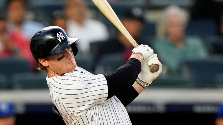 Yankees' Clint Frazier hits a two-run double during the fourth...