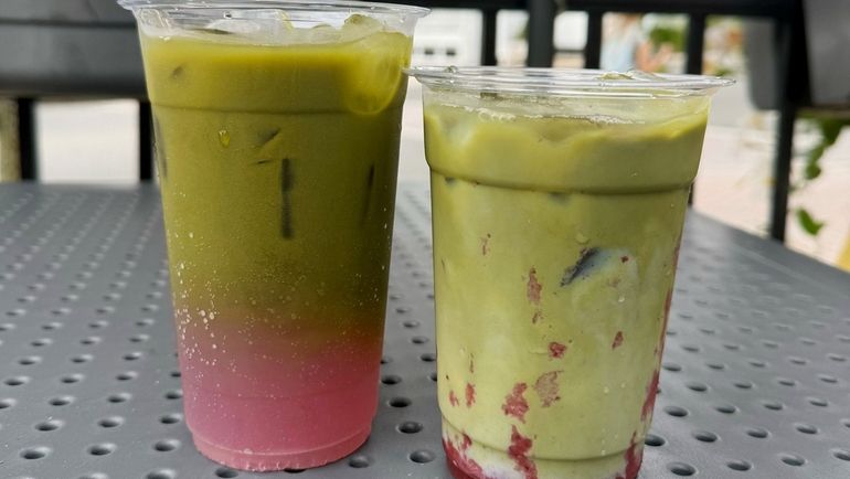 Sparkling matcha lemonade and strawberry matcha at Local's Café in...