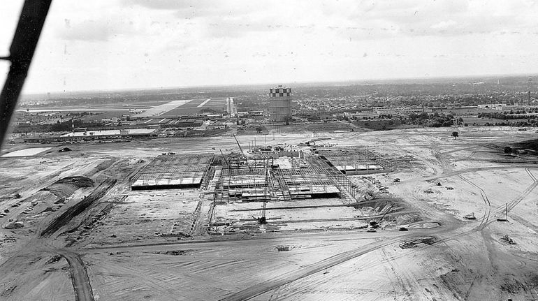 An aerial view of the R.H. Macy's store under construction...