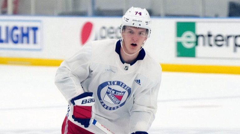 Rangers right wing Vitali Kravtsov skates during training camp in Tarrytown,...