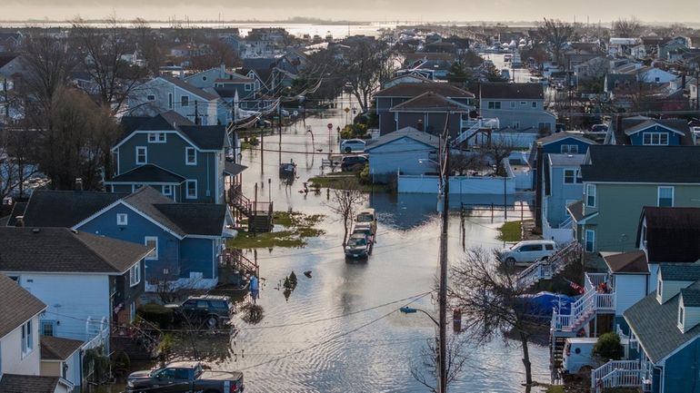 A view down Gordon Street in Freeport shows widespread flooding...