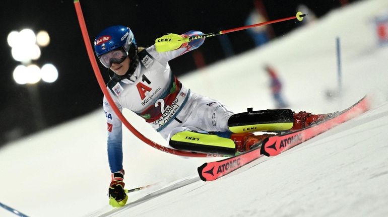 Mikaela Shiffrin during the first run of the women's Slalom...