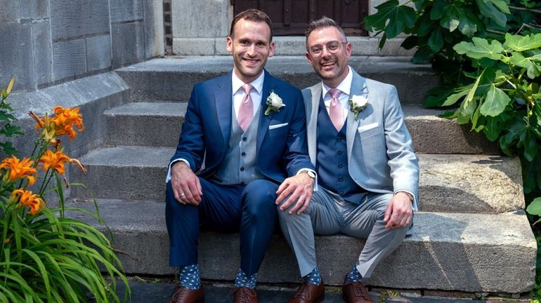 Samuel Dubin, left, and Rabbi Lyle Rothman married on July 4,...