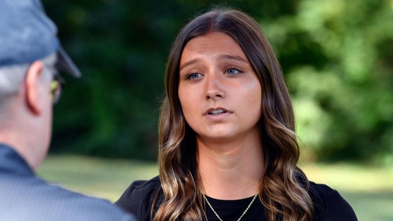 Hadley Duvall answers questions from a reporter during an interview...