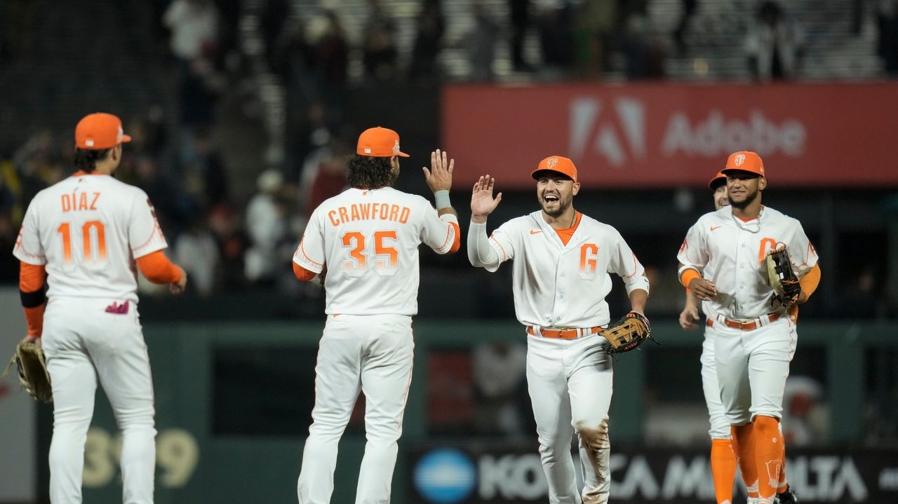 San Francisco Giants first baseman LaMonte Wade Jr. celebrates in