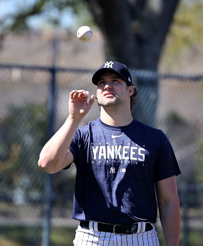 FILE - Randy Vásquez of the New York Yankees baseball team poses during spring  training in February 2023 in Tampa, Fla. Vásquez will be called up to the  Yankees to make his