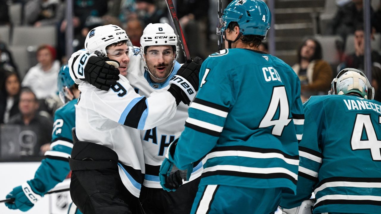 Keller scores power-play goal in the final minute to lift Utah past the Sharks, 4-3