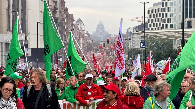 Workers of the German automaker Audi protest the threat of...