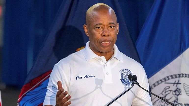 New York City Mayor Eric Adams at a news conference in...