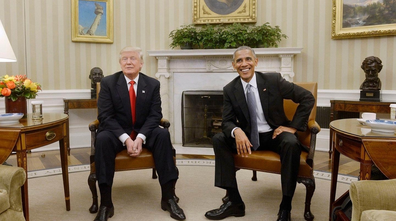 President Donald Trump arrives, President Barack Obama departs - Newsday