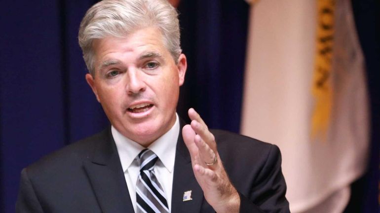 Suffolk County Executive Steve Bellone presides over a meeting at...