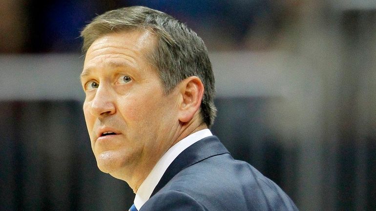 New York Knicks head coach Jeff Hornacek looks on during...
