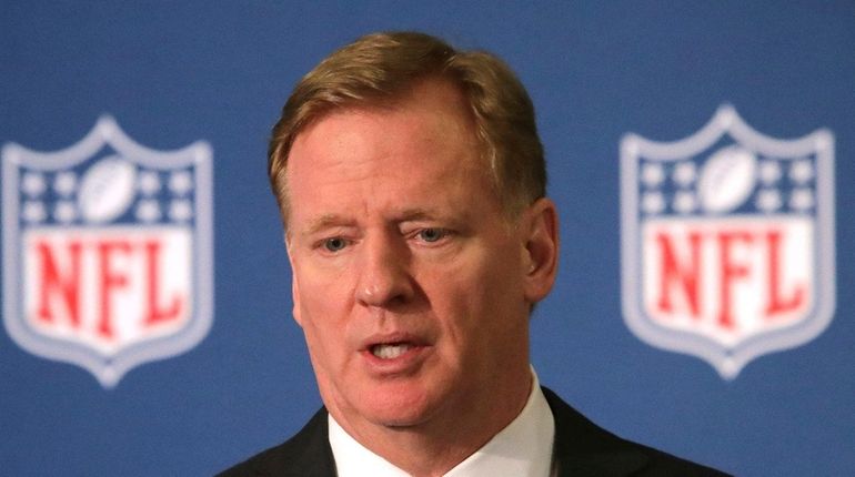 NFL commissioner Roger Goodell speaks during a news conference after...