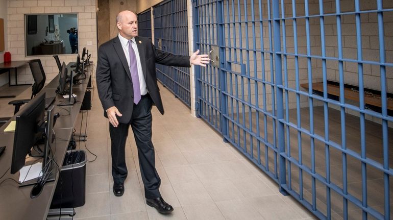 Nassau County Police Commissioner Patrick Ryder near a holding room at the...