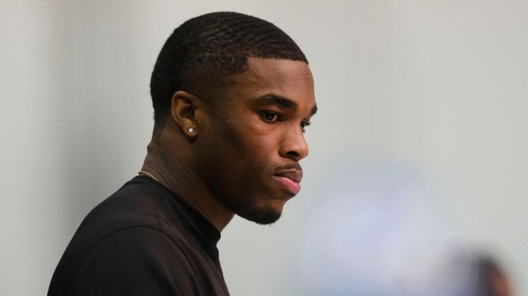 Ohio State defensive back Jeff Okudah speaks at the NFL...