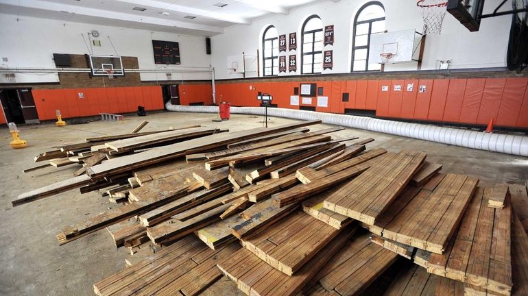 The floor in the small gym of East Rockaway Jr.-Sr....