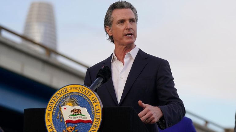 California Gov. Gavin Newsom speaks during a Clean California event...