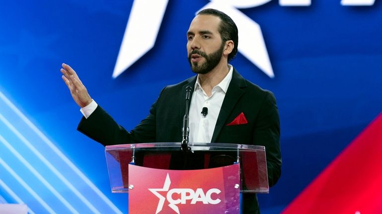 El Salvador's President Nayib Bukele speaks during the Conservative Political...