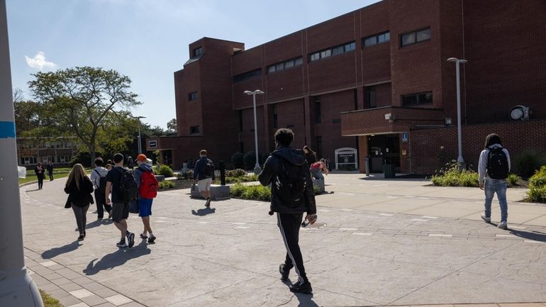 Students go about their day on the Farmingdale State College...