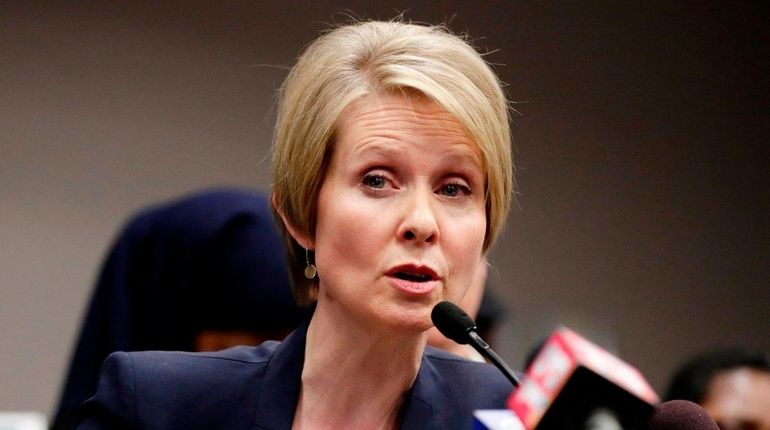 New York Democratic gubernatorial candidate Cynthia Nixon responds to a...